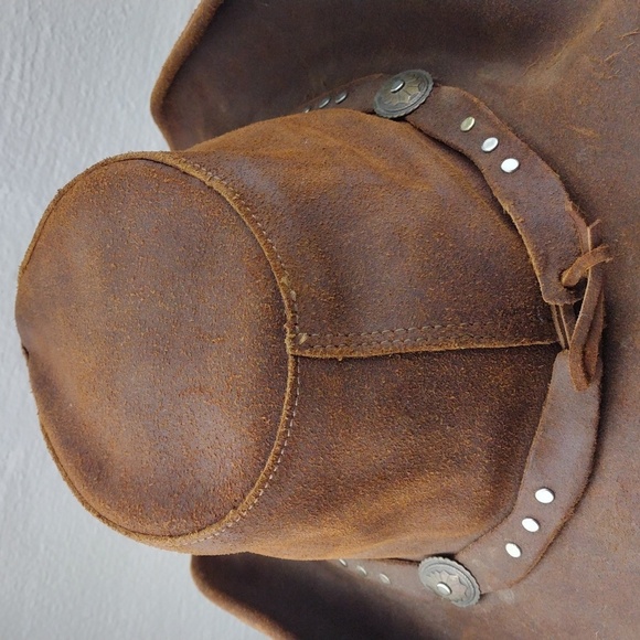 Minnetonka Unisex Silverton Dude Brown Ruff Genuine Leather Studded Western Hat - Picture 8 of 14